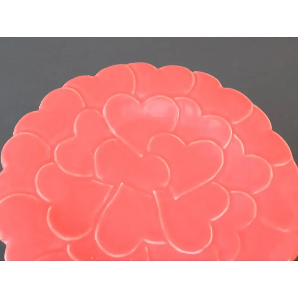 Sur La Table Red Embossed Hearts Cake Stand 8.5